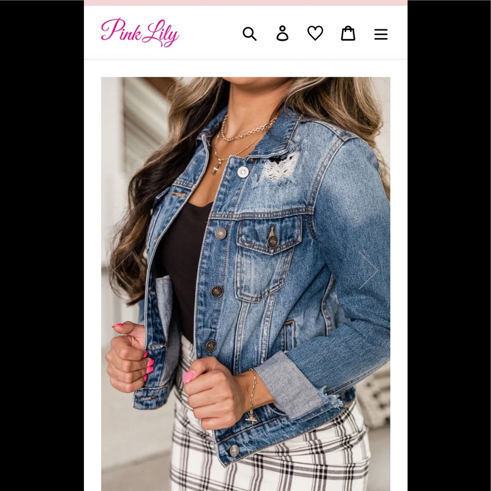 Pink Lily “stay beautiful” dark wash jacket